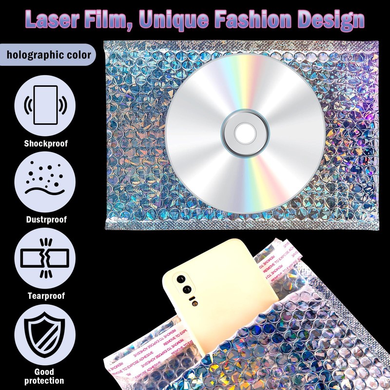 Yihurlm Holographic Bubble Mailers,30 Pcs Metallic Bubble Mailers,6.5 x 9 Inc... gallery