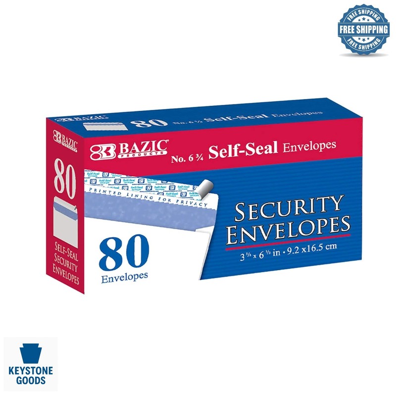BAZIC Security Self Seal Envelopes 3 5/8 x 6 1/2, 80 Pack
