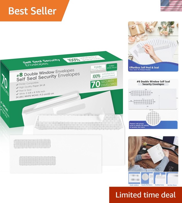 Durable Double Window Self-Seal Envelopes for Checks – 70 Pack, Off-White