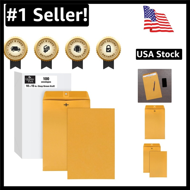 Efficient Document Storage: 10 x 15 Clasp Envelopes, 100 Count Brown Kraft
