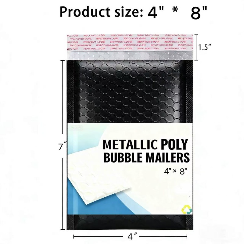 4x8 Metallic Poly Bubble Mailer Padded Envelope Shipping Bag, Black,500 Pieces gallery