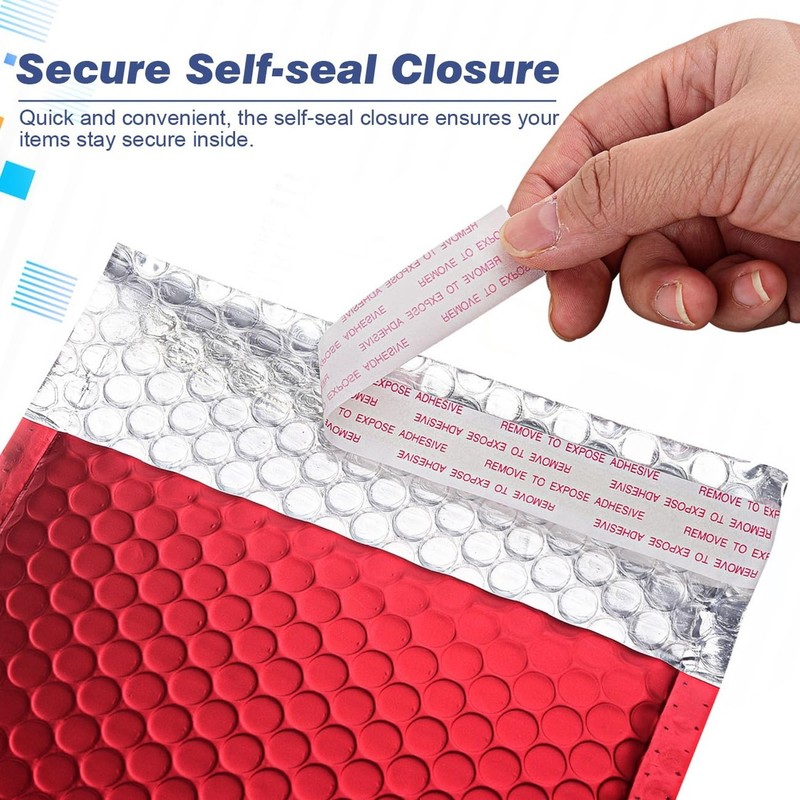 Metallic Matte Red Bubble Mailers - Durable 4x8 Inch Padded Envelopes with Se... gallery