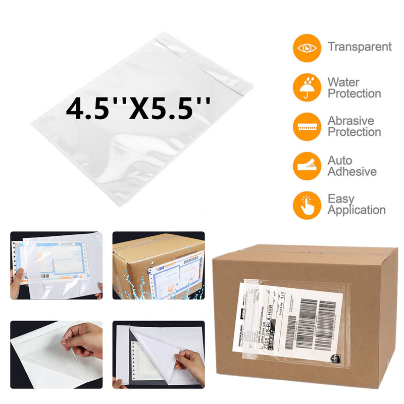 100/200 Clear Adhesive Packing List Shipping Label Envelopes Pouches 4.5 X 5.5