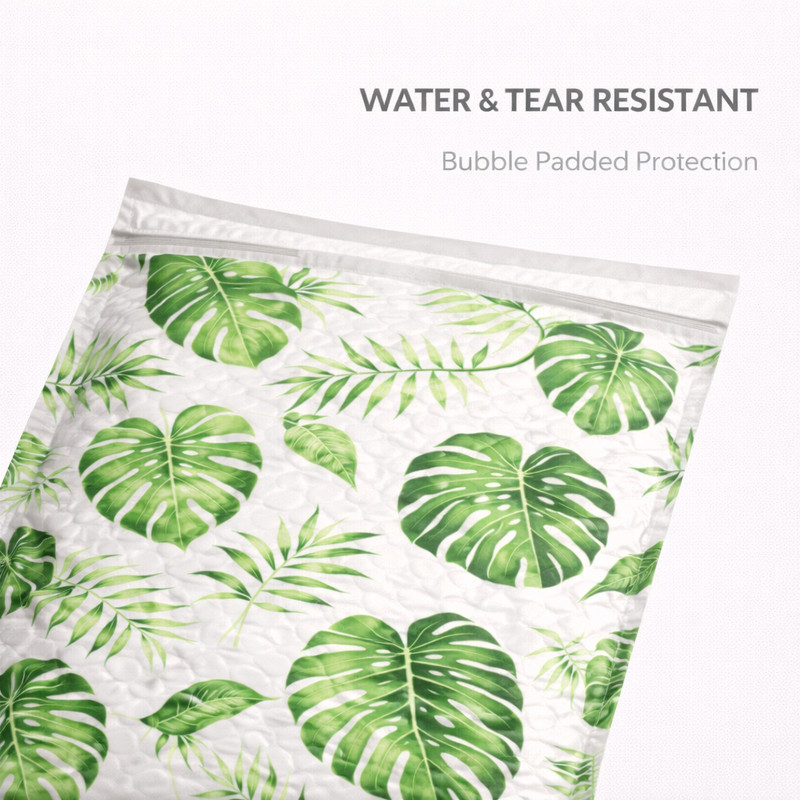 6.5x10 Banana Leaves Poly Bubble Mailers Padded Envelopes Green Leaf Print Bulk gallery
