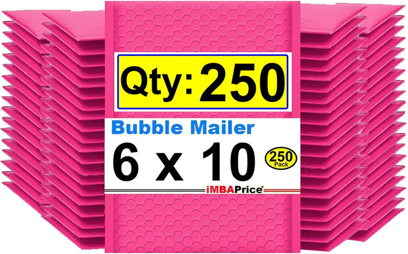 Imbaprice 6X10 Inch Hot Pink Bubble Mailers #0 – 250 Pack Self-Seal Padded Envel