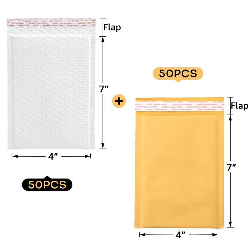 100Pcs Padded Envelopes 50pc Kraft Bubble + 50PC Poly Mailers Bags