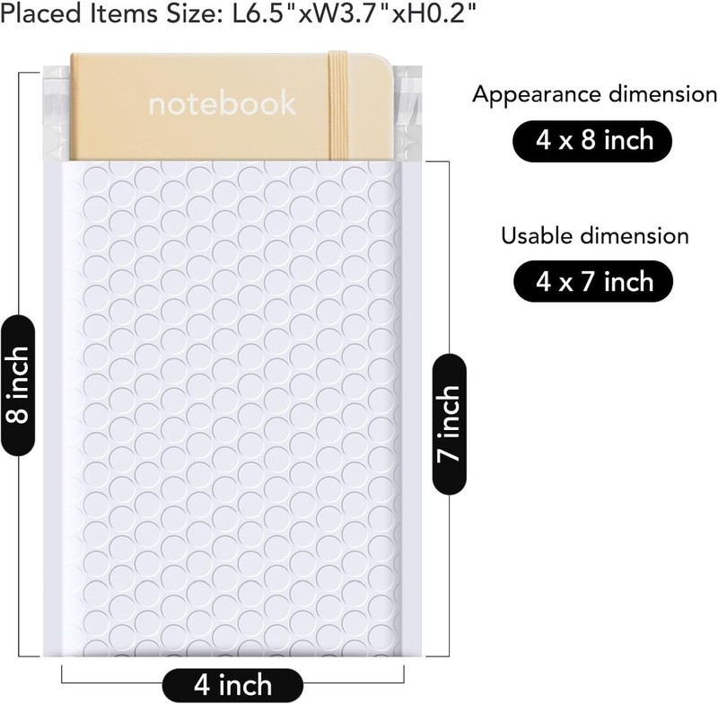 4x8 Bubble Mailers 100 Pack White Padded Envelopes Usable Size 4x7" Opaque Sm... gallery