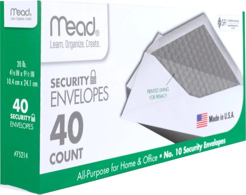 40Pcs Security Letter White Business Envelopes Security Printed Lining Gummed
