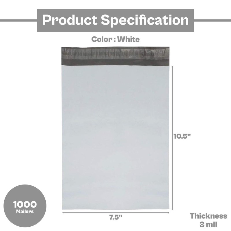 Poly Mailer Shipping Envelopes Self Seal Mailing Bags 3 Mil 7.5 x 10.5 1000 Pack gallery