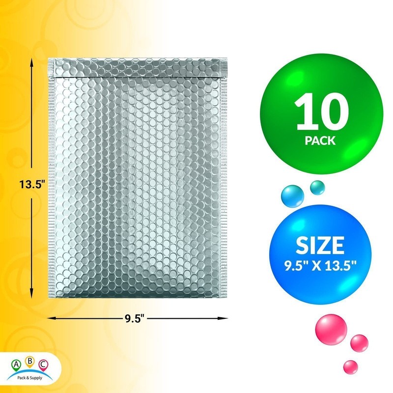 10 Metallic Bubble Mailers, Ice Blue Gift Bubble Envelopes 9.5" x 13.5" gallery