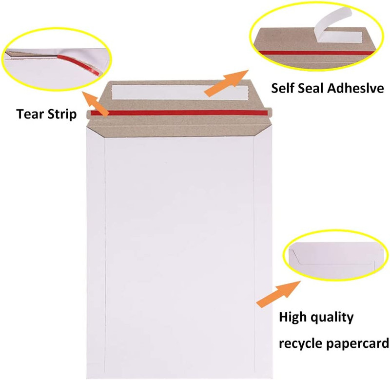 100 Pack 6X8 inch Self Seal Photo Document Mailers Stay Flat White Cardboard Env gallery