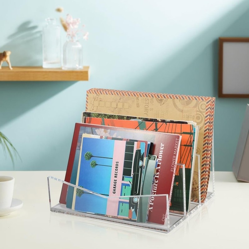 Picowe Acrylic Mail Organizer, 3-Tier Desktop File Holder for Large, Clear gallery