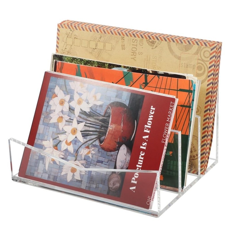 Picowe Acrylic Mail Organizer, 3-Tier Desktop File Holder for Large, Clear