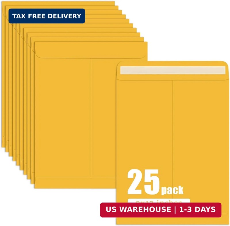 slapaflife 25 Pack Manilla Envelopes 9 x 12, Brown, Letter Size, Self-Seal Manil