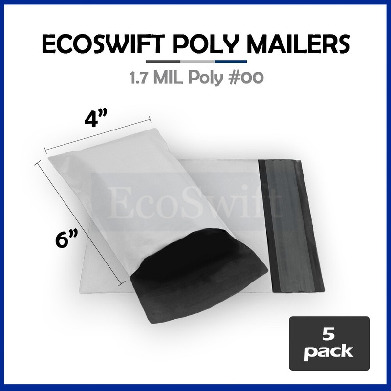 5 4 x 6 EcoSwift White Poly Mailers Shipping Envelopes Self Seal Bags 1.7 MIL