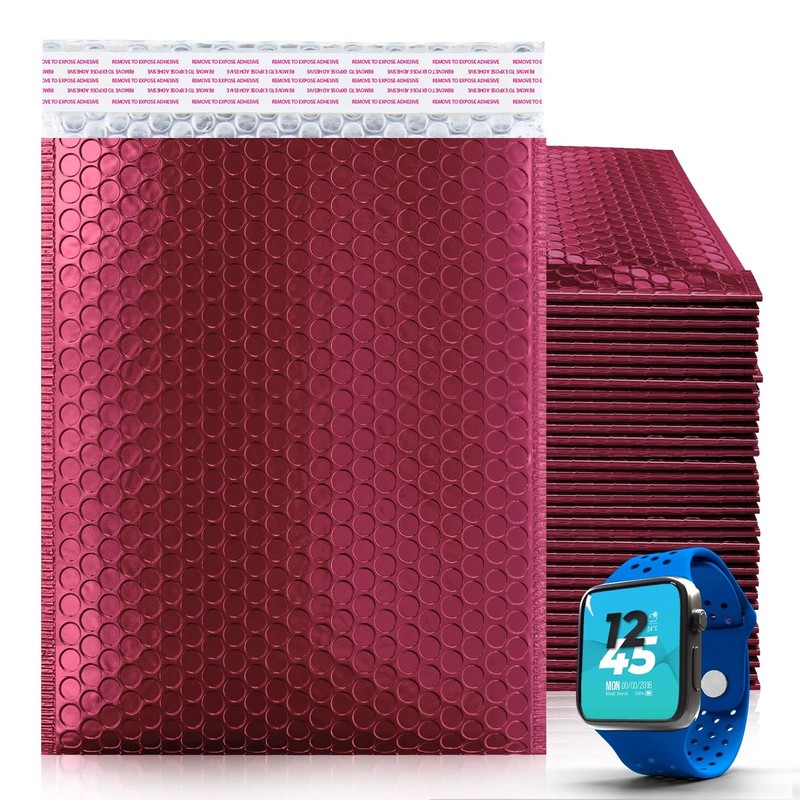 Dark Red Metallic Bubble Mailers Waterproof Self Seal 100 Count 8.5 x 11 in