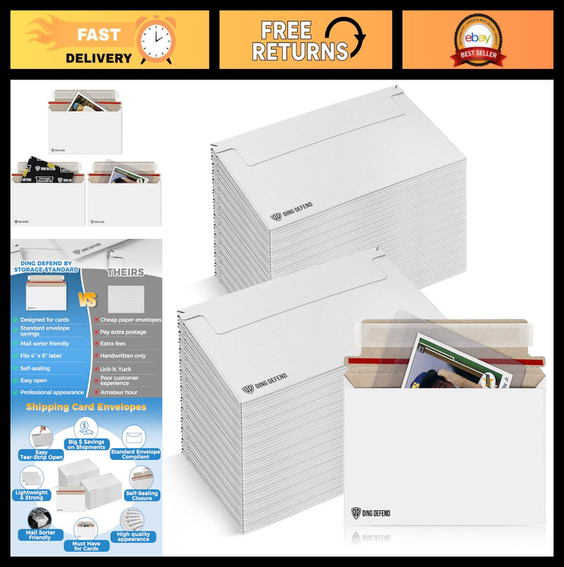 110-Pack Self-Adhesive Card Shipping Envelopes 7×4.35″ for Trading Cards, Protec