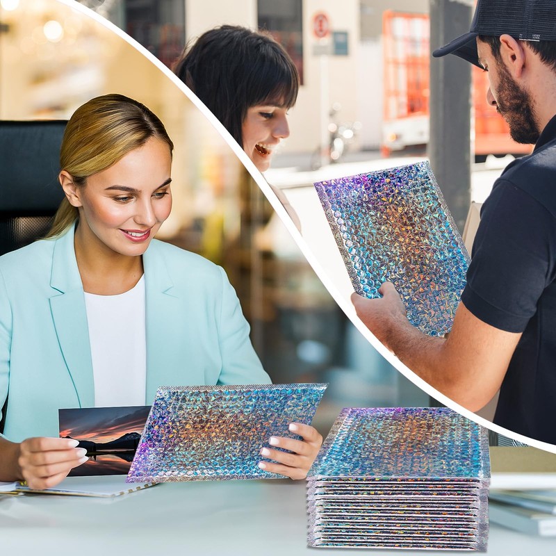 Yihurlm Holographic Bubble Mailers,30 Pcs Metallic Bubble Mailers,6.5 x 9 Inc... gallery
