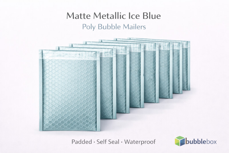Metallic Ice Blue Poly Bubble Mailers 6.5 x 10 | Padded Shipping Envelopes