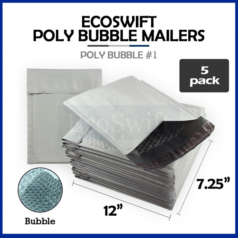 5 #1 7.5 x 12 EcoSwift Poly Bubble Mailers Padded Envelope Shipping Supply Bags
