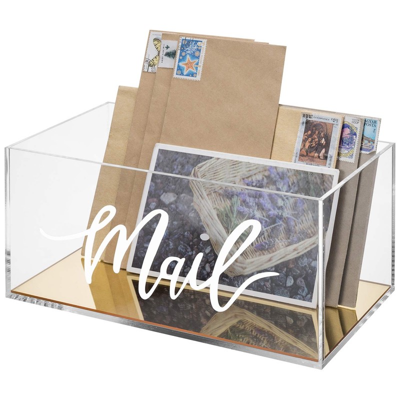 MyGift Clear Acrylic Tabletop Mail Organizer Box with Letter Medium,