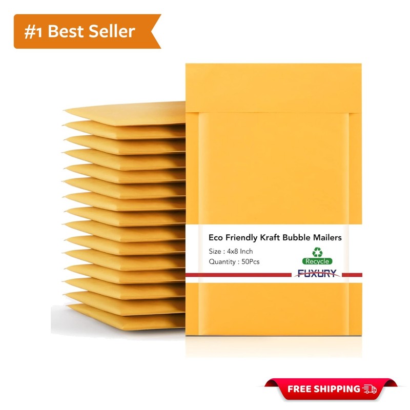 Kraft Bubble Mailer 4×8” with Strong Adhesion – 50 Pack for Small Business Needs
