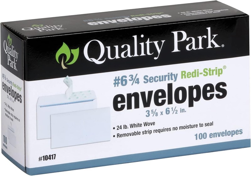 24-lb White Security Tinted Envelopes, Self-Seal Redi-Strip Closure, 100 Pack