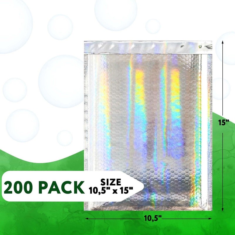 Holographic METALLIC Poly Bubble Mailers 10.5x15 / 200 Mailing Padded Envelopes gallery