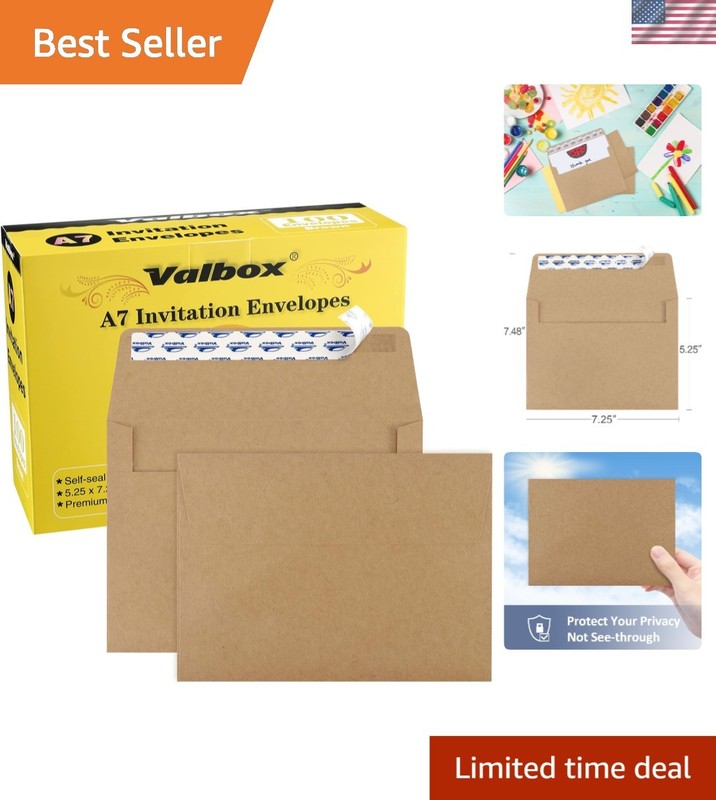 5×7 Envelopes for Invitation 100 Qty A7 Envelopes Self Seal Brown, Kraft Pape…