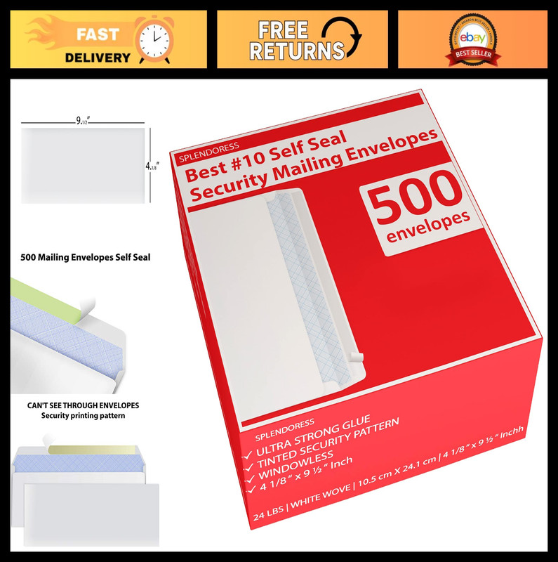 Self-Seal #10 Envelopes 500 Pack | 4-1/8 x 9-1/2 Inches | Tinted Security Mailer
