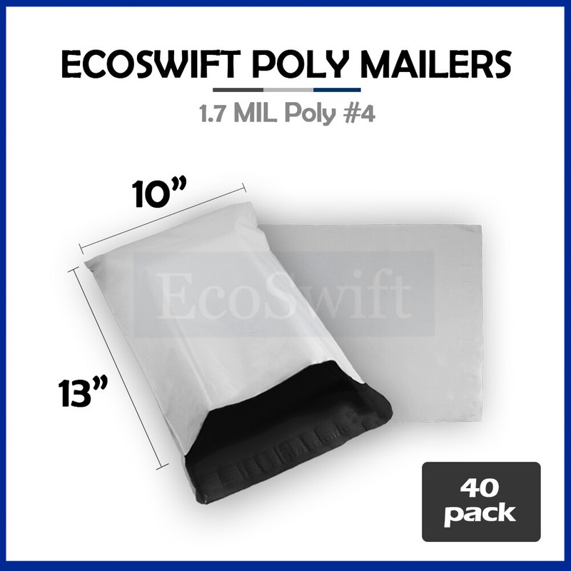 40 10×13 EcoSwift White Poly Mailers Shipping Envelopes Self Sealing Bags 1.7MIL
