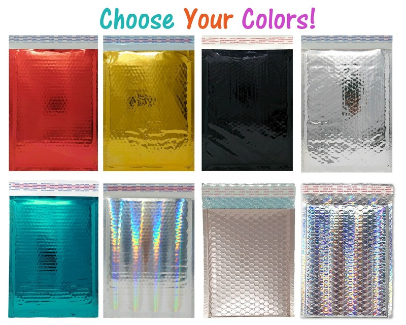 3 Sizes, 4x8, 6X10, 8X12 Assorted Combo Pack Padded Metallic Bubble Mailers Poly gallery