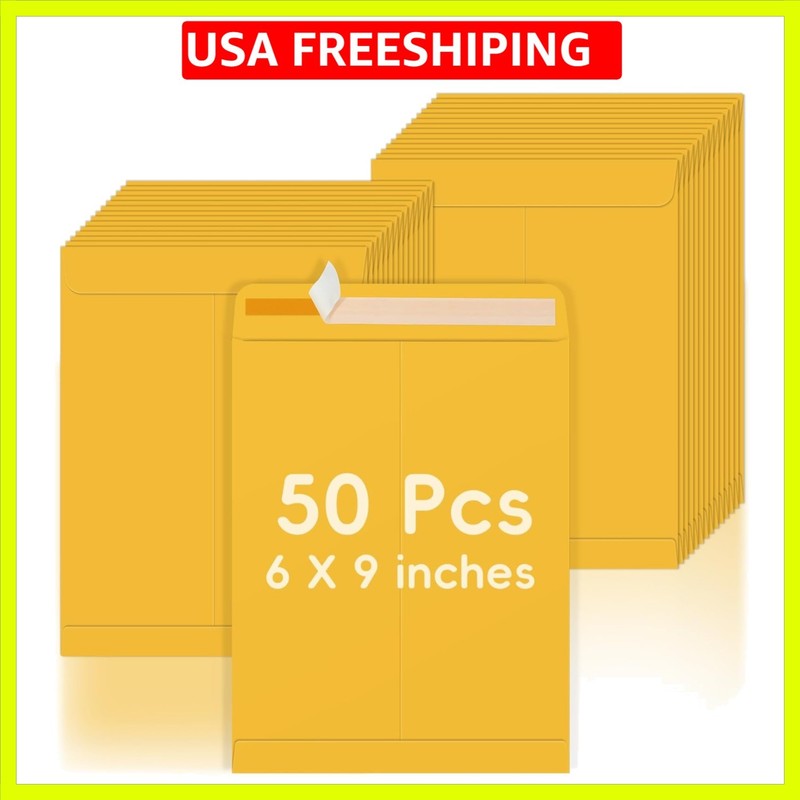 50 Pack 6×9 Envelopes Self Seal, Brown Kraft Catalog Mailing Envelopes 6 x 9 …