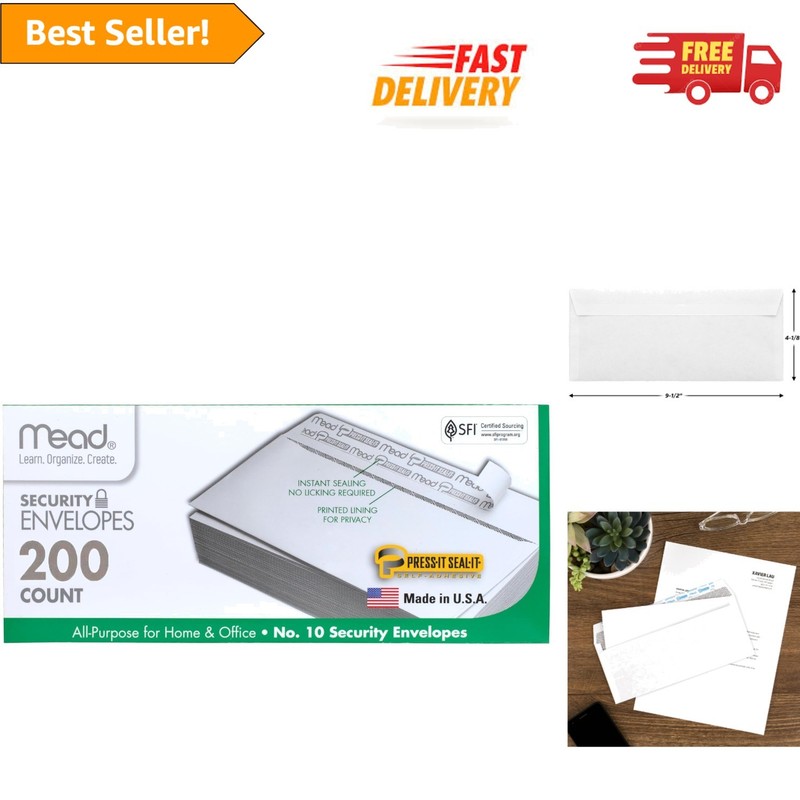 Safe & Secure Peel and Seal Envelopes – 200 Count, No-Window Privacy Envelopes