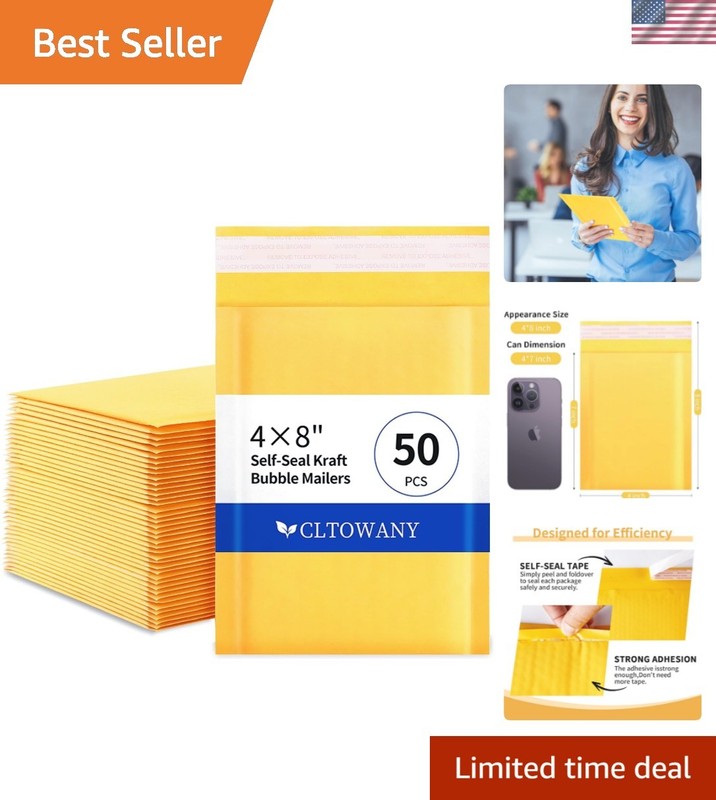 Luxury Yellow Padded Envelopes 4×8 Inches – 50 Pack Self-Sealing Quality Mailers