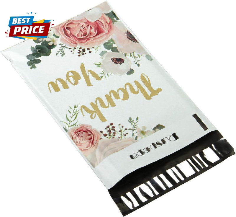 6X9 Inches Poly Mailers Shipping Bags Thank You Notes Flowers Surrounded White P gallery