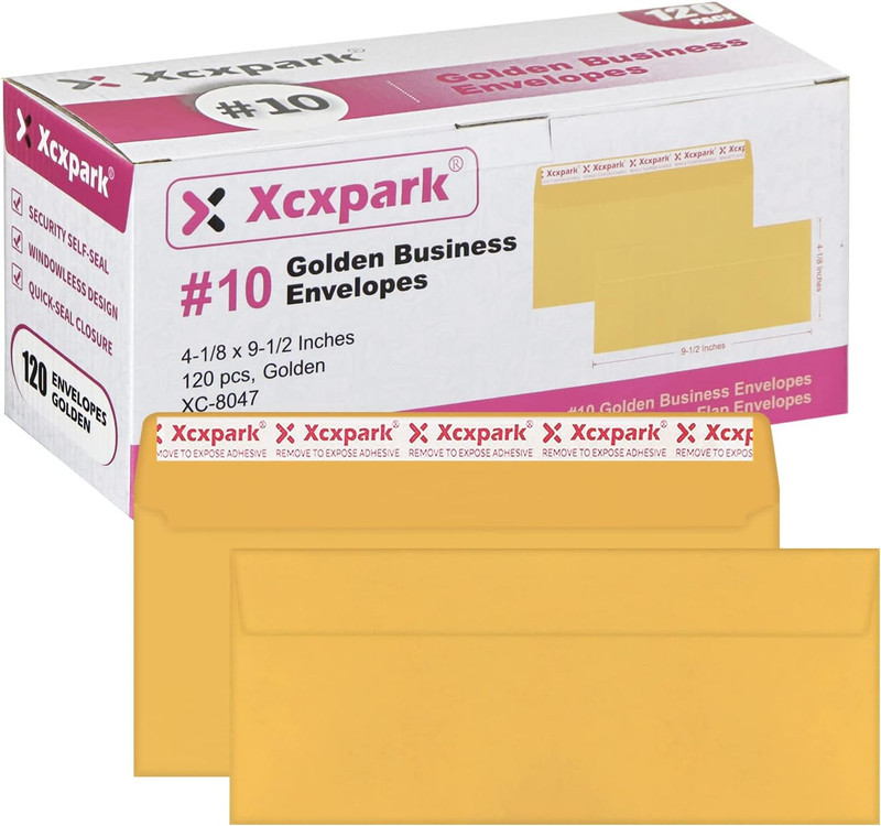Xxcxpark 120 PCS #10 Golden Self Seal Kraft 4-1/8 X 9-1/2 Inches Security Envelo