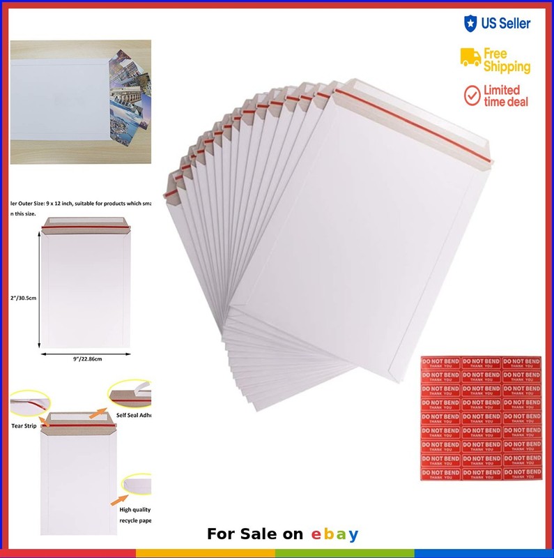 Self Seal Photo Document Mailers 9x12 Inch 100 Pack White Cardboard Envelopes