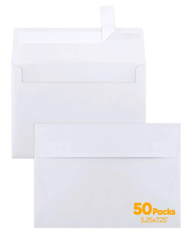 50 PCS White 5×7 Envelopes for Invitations Wedding Postcard Self Seal A7