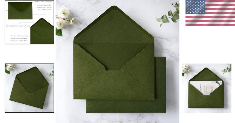 Self-Seal 50 Pack Olive Green 5x7 Envelopes - Ideal for Weddings & Events gallery