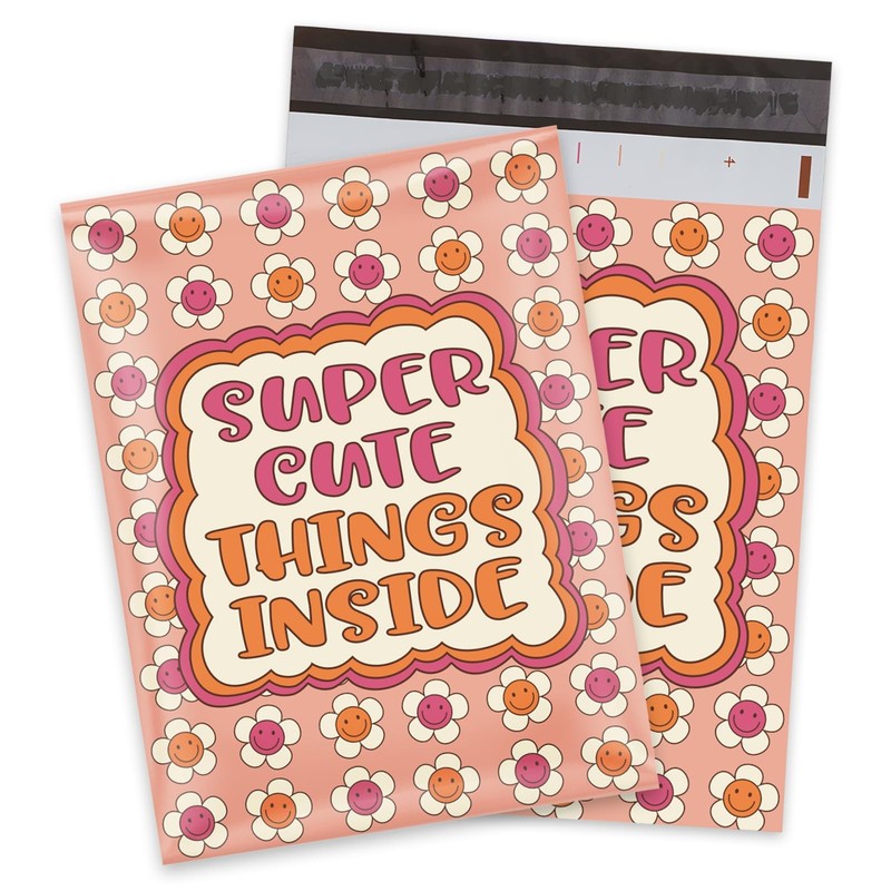 100Pcs Groovy Flower Poly Mailers 10 x 13 Inch Hippie Smile Pattern Packaging…