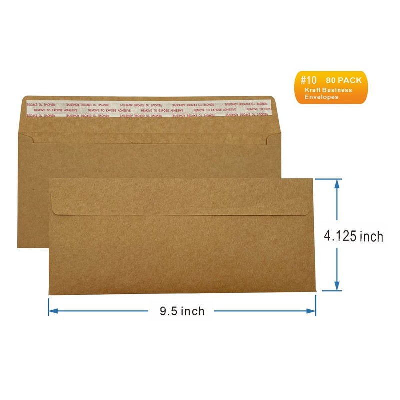 Burasari 80Qty#10 Brown Kraft Business envelopes 4.125 x 9.5 inches, brown gallery