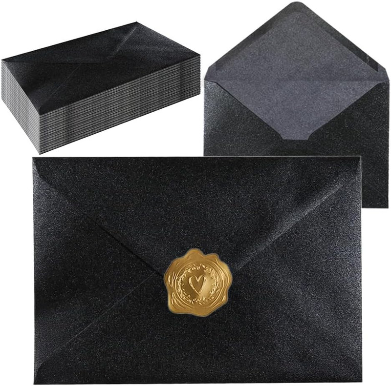 A7 Self-Sealing Black Envelopes 50 Pcs – 5×7 Inches (5.31×7.67in) Premium 120g P