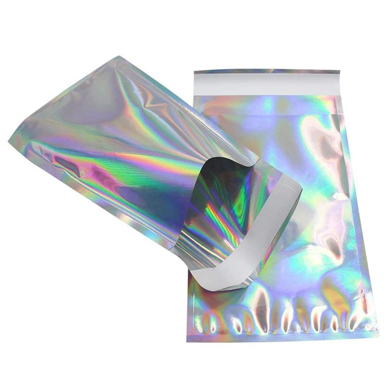 Small Holographic Poly Mailers Rainbow Laser Shipping Bags Self Sealing 50 PCS