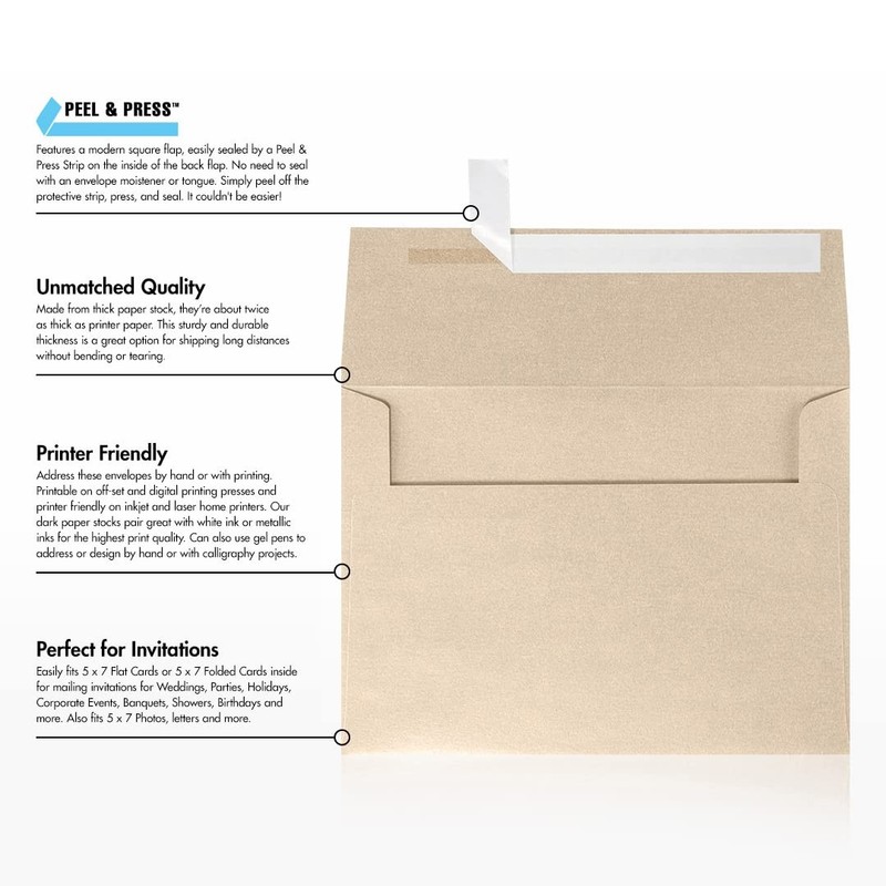 LUXPaper A7 Taupe Metallic Envelopes 5 1/4 x 7 1/4 Peel & Press 80lb 50pk gallery