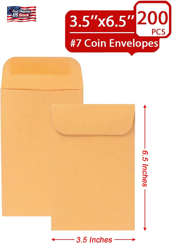 Xxcxpark 200PCS #7 Coin Envelopes 3.5X6.5 Inches Brown Kraft Envelopes Classic S gallery