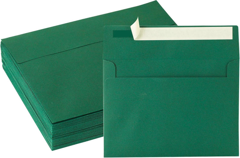 Green Envelopes, 50 Pack, 5 X 7 Inch, A7, Dark Green, 120Gsm Paper for Invitatio