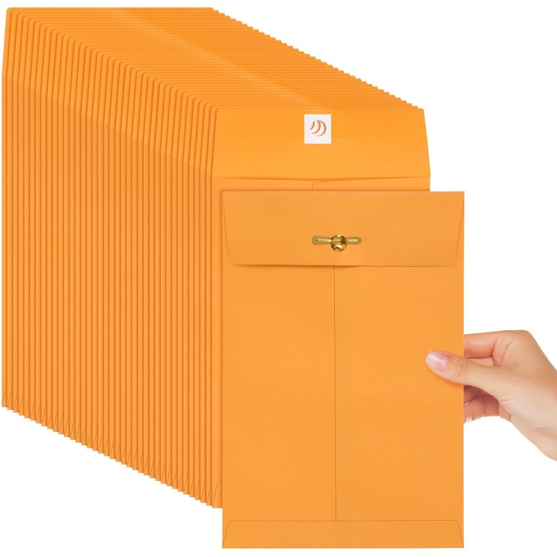 50 Pcs 5X7.5 Kraft Manila Envelopes, Clasp Closure, Office, Orange