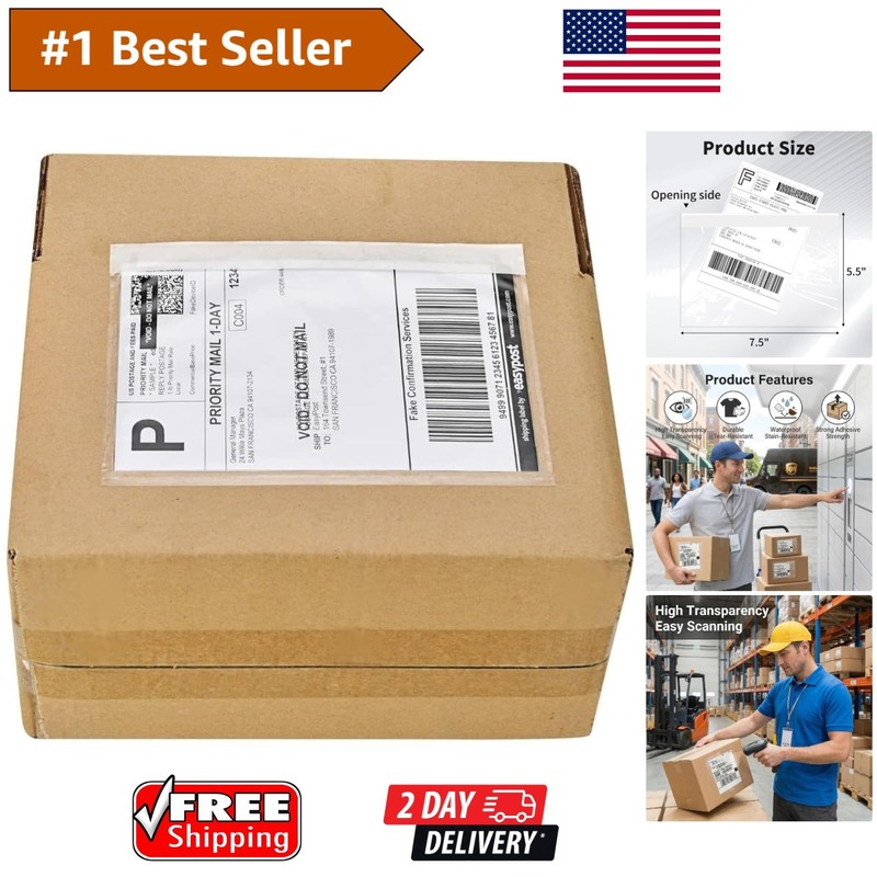 50 Pack of 7.5″ x 5.5″ Clear Adhesive Packing List Envelopes – Waterproof Design