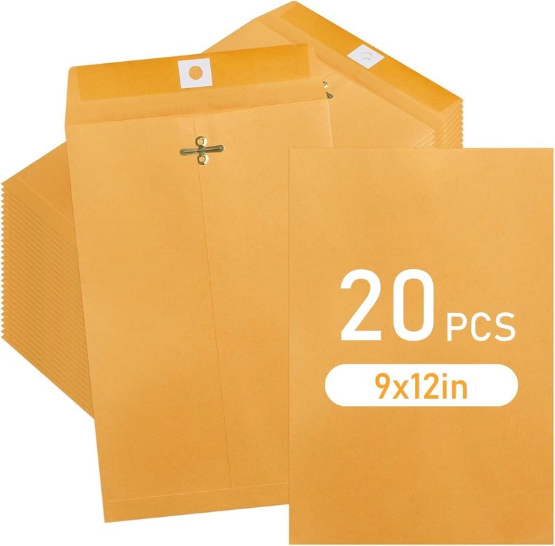 20 Pcs 9 x 12 Inch Manilla Envelopes,Kraft Envelopes with Clasp Closure and G…